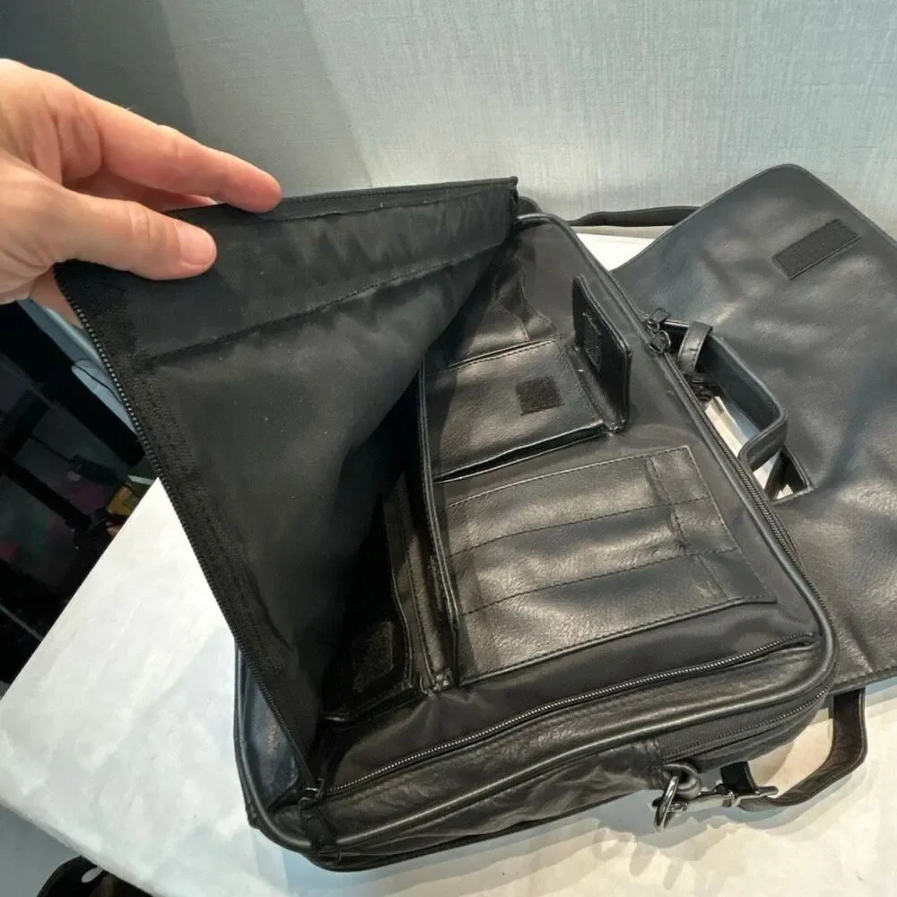 Vtg Hazel Leather Briefcase Shoulder Bag Laptop Computer Black Business Travel